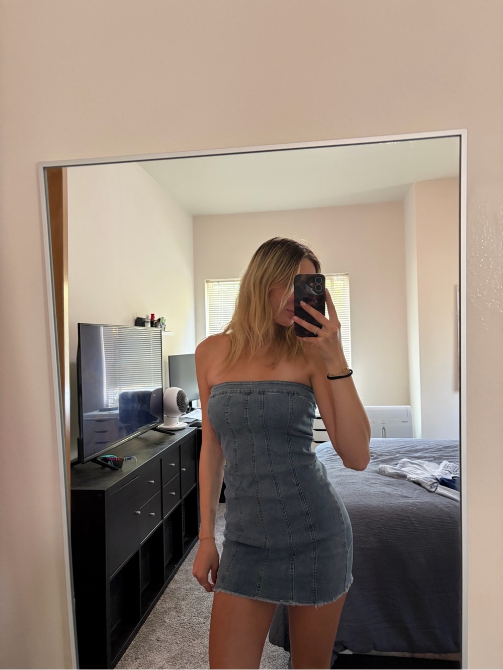 Source Unknown Strapless Denim Mini Dress - Light Blue